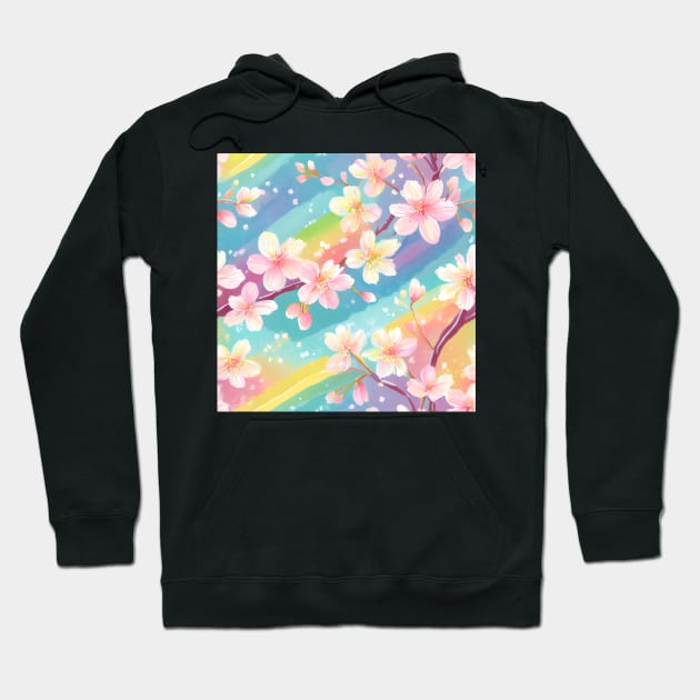 Abstract Pastel Rainbow Cherry Blossoms Hoodie by flintogarim